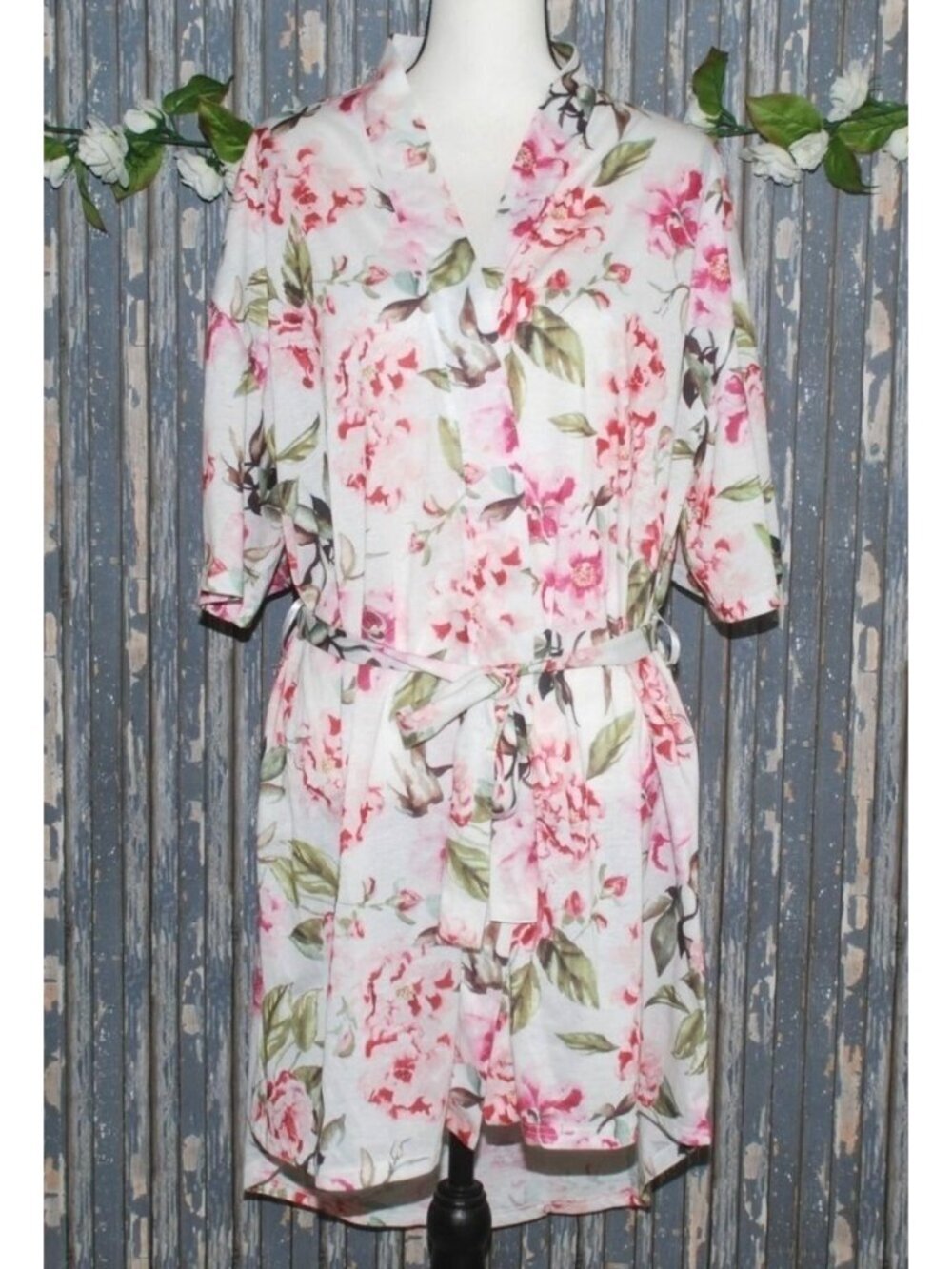Show Me Your Mumu White Floral Open Front Robe One Size Belt Bride Shabby Chic
